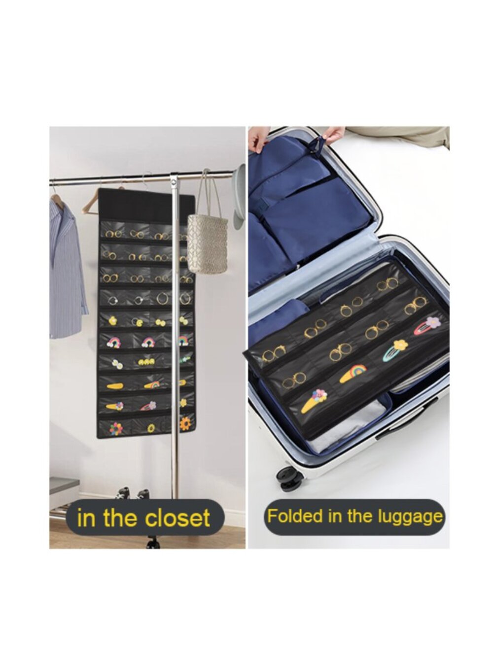 Large Hanging Jewelry Organizer 43 Multi-Size Pockets 8 Loops Double-Sided NEW - Picture 3 of 9
